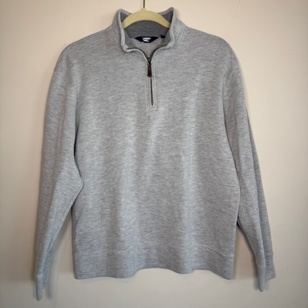 Lands' End Men's Light Gray Zip-Up Sweater
